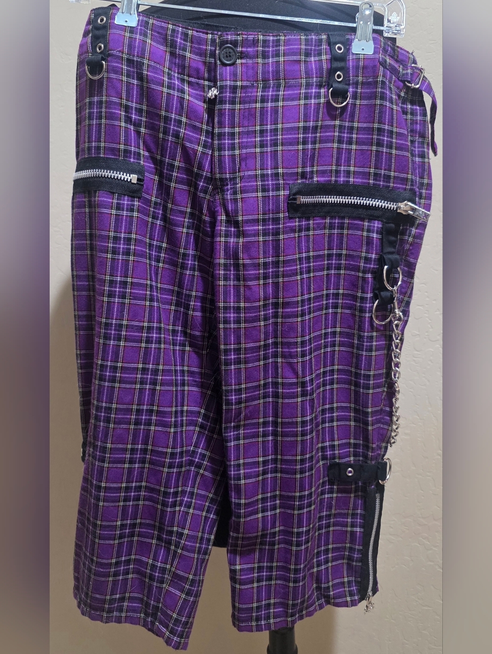 Vintage TRIPP Purple Plaid Crop Pants Skull Chain 13